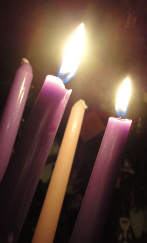 My SIL and mom both read my blog and felt bad that I had no "legit" Advent wreath. So, now I have candles and a mini-wreath. Yay, generosity!