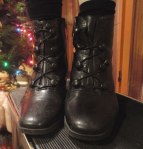 These shoes! Black with buttons and crisscrossed elastic.