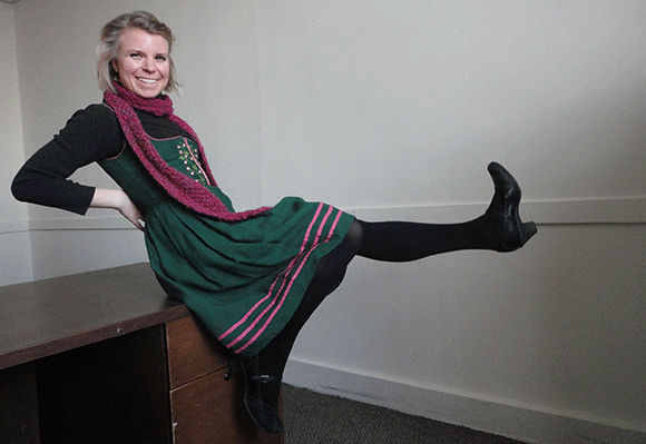 Black tights, shoes, turtleneck...and the dirndl! Fun fact about the scarf: it was made for my by Colleen. I've worn it every day this week. So far, no one has said anything. I'll keep you posted. 