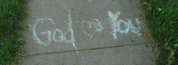 Sidewalk chalk vandal. Kids these days. 