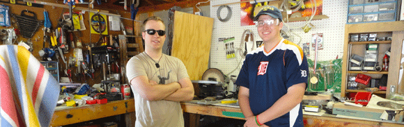 On Saturday Paul (right) helped this guy (I forget his name) make a science project for his high school. This is our garage. Enjoy. Let me know if you ever want to host a photo shoot there. 