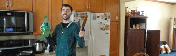 A staple in our house, Jumpin' Joe. For this picture I said, "Joe! I need to take your picture! For a post on my blog!" And he said, "Wait! I need to get ready! OK, I'm ready now." His "ready" comprised of finding a Sprite bottle and a knife.  Alright. 