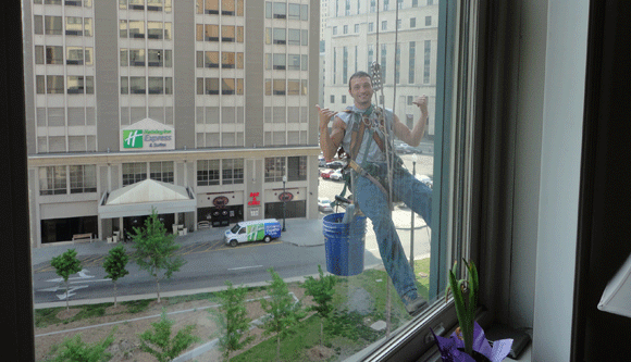 The happy, singing window-washer. Although, to be fair I've only seen him once. 