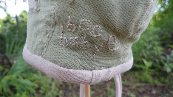Favorite part of the green one: this monogramed bit on the back. The parents aren't announcing the name, either (but they did joke it would be named "Catfish" if a boy and "Katfishe" if a girl...just for laughs). So, the child has been called "Boo Baby" for this period of time. 