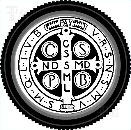 Rough concept: the back of the St. Benedict's medal (my favzies side) in a bike tire. 