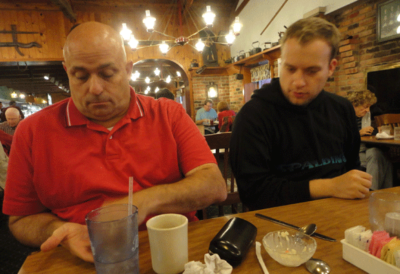 This picture marks the transition of David answering questions to Paul's questions and answers. This photo shows my dad and Paulie at a restaurant since that's what they do when my mom isn't home.