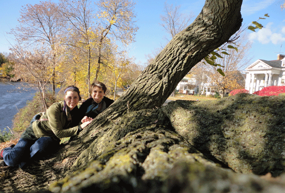 Lone photo of us together. Selfies from a tree. Please note the lovely river and the fine neighborhood. 
