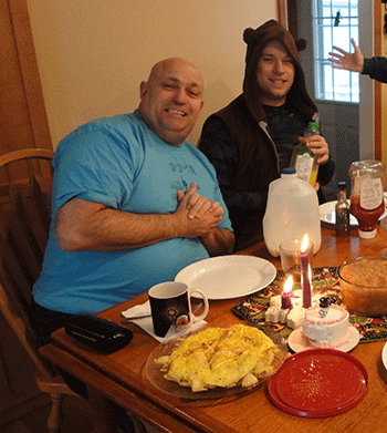 Christmas breakfast? Spanish tortilla. Camino love. Robots-shirt and bear-vest are homemade with love, too. 