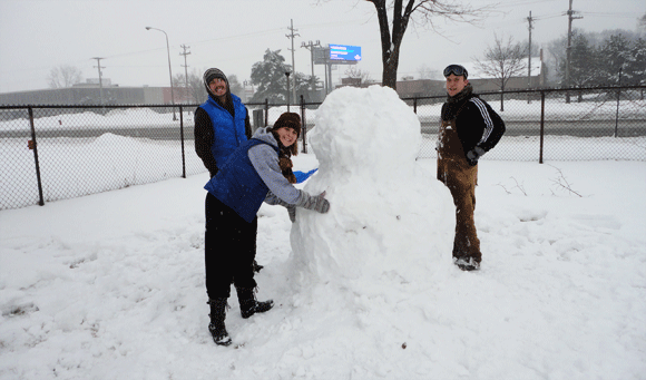 Josh, Christine and Paul all like, "We made this. It will one day be a snow person."