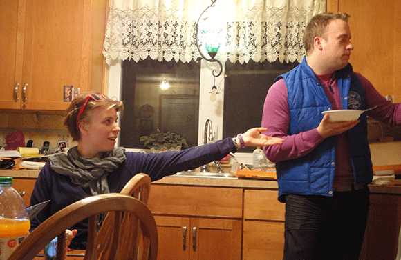 Paul and I. I think we're giving a demo of our super sonic microwave oven. 