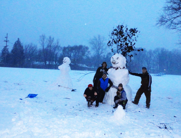 With everyone together! (Camera precariously balanced on a fence-post). 