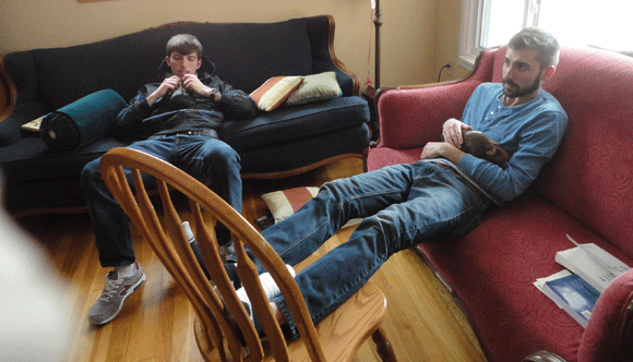 D.J. holds Kiwi, Joe holds ze Franklin. 