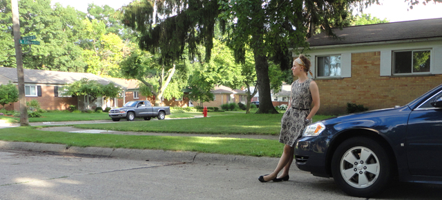 This photo doesn't fully capture how cool my dress is. But, I tried. That's Paul's car, btw. 