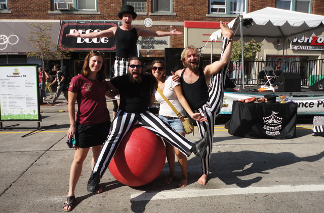 But first, on Saturday, I went to a festival and grabbed this photo of my sister with some of my circus instructors. Heh heh heh! She who hates all things circus! 