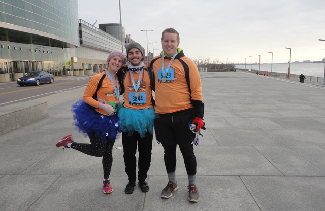 Post Turkey Trot. Dyl (far right) ran the 10K even though he MEANT to run the 5K. What a beast, amirite? Anywho, how lovely is the sunrise over the river? And HOW CHILLY/ WINDY? 