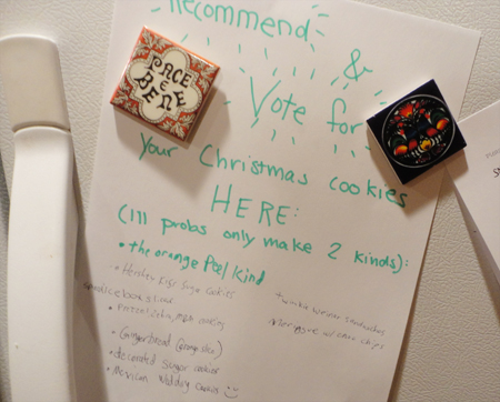 List on the 'fridge. 