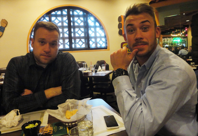 Pawl and Jawsh, waiting for the meal and eating those chips they always give you while they're waiting. 