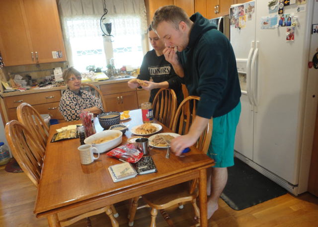 And then we collapsed into bed and the next morning Paulie made a waffle covered in: chocolate-malt ice cream, peanut butter, (jam?), (whipped cream?), and syrup, and I was just impressed with that level of dedication. 