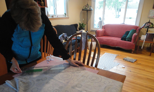 My mom helped me cut  out some bias tape. 