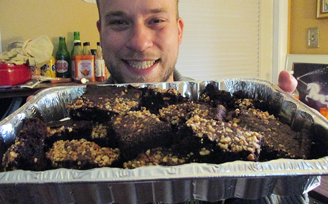 He made these brownies for his dewd's Bible study.  Me: "Yeah, brownies are pretty fun to make." Him: *raises eyebrows and nods*