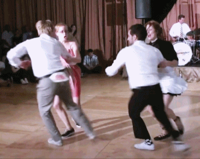 This is a standard Lindy hop-look--fast rotations, flared gestures, happy/ sweaty faces. :)