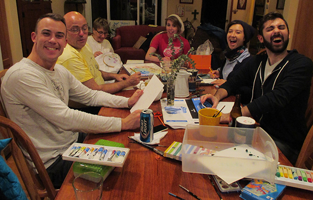 And, also, this: art night. Friday night I brought out my old watercolors and taught an impromptu class. 